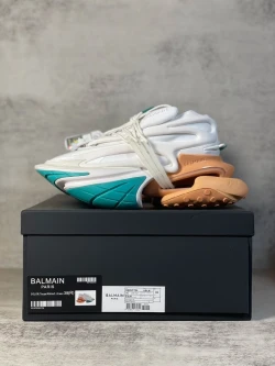 Balmain Unicorn Sneaker "White/Turquoise/Tan"