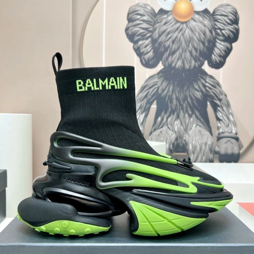 Balmain Unicorn Knit High-Top Sneaker "Black/Neon Green" - image