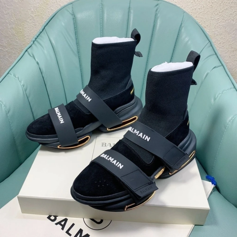 Balmain Robin Knit High-Top Sneakers "Black/Gold" - image