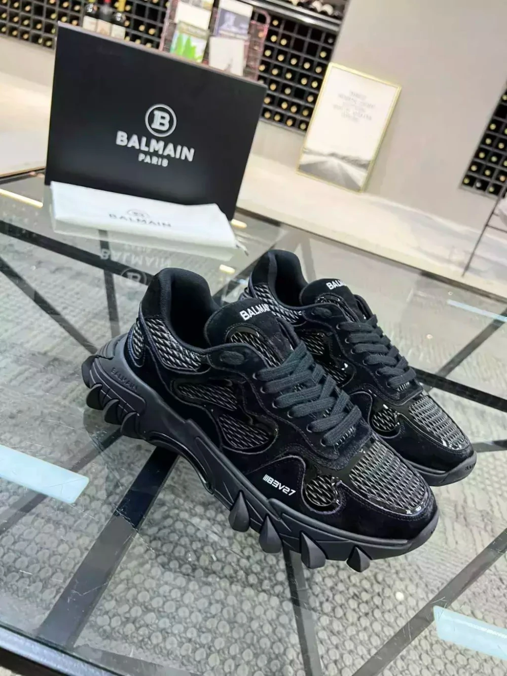 Balmain B-East Leather and Mesh Sneakers "Triple Black" - image