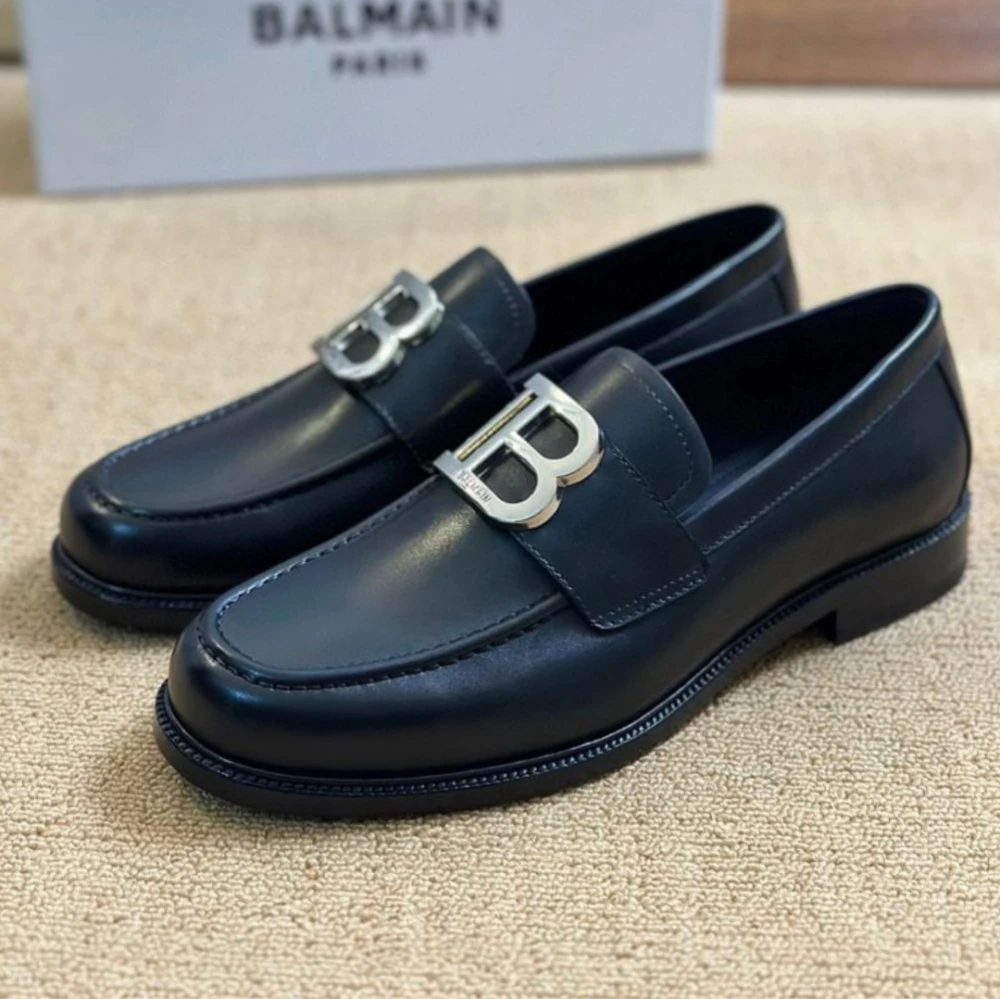 Balmain Leather Loafers with Silver B-Logo "Black" - image