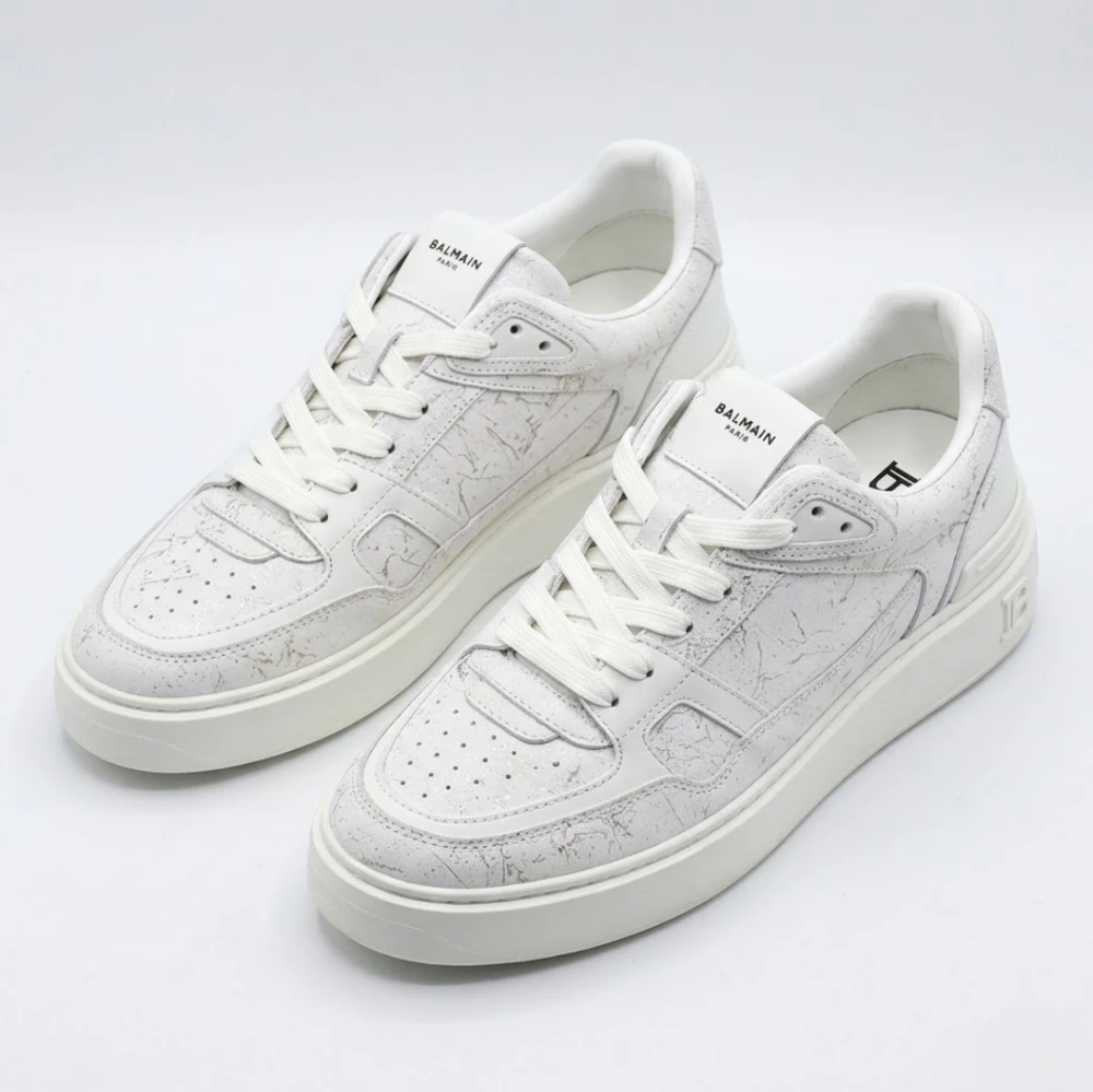 Balmain "B-Court" Sneakers with Marble/Crackle Effect - image