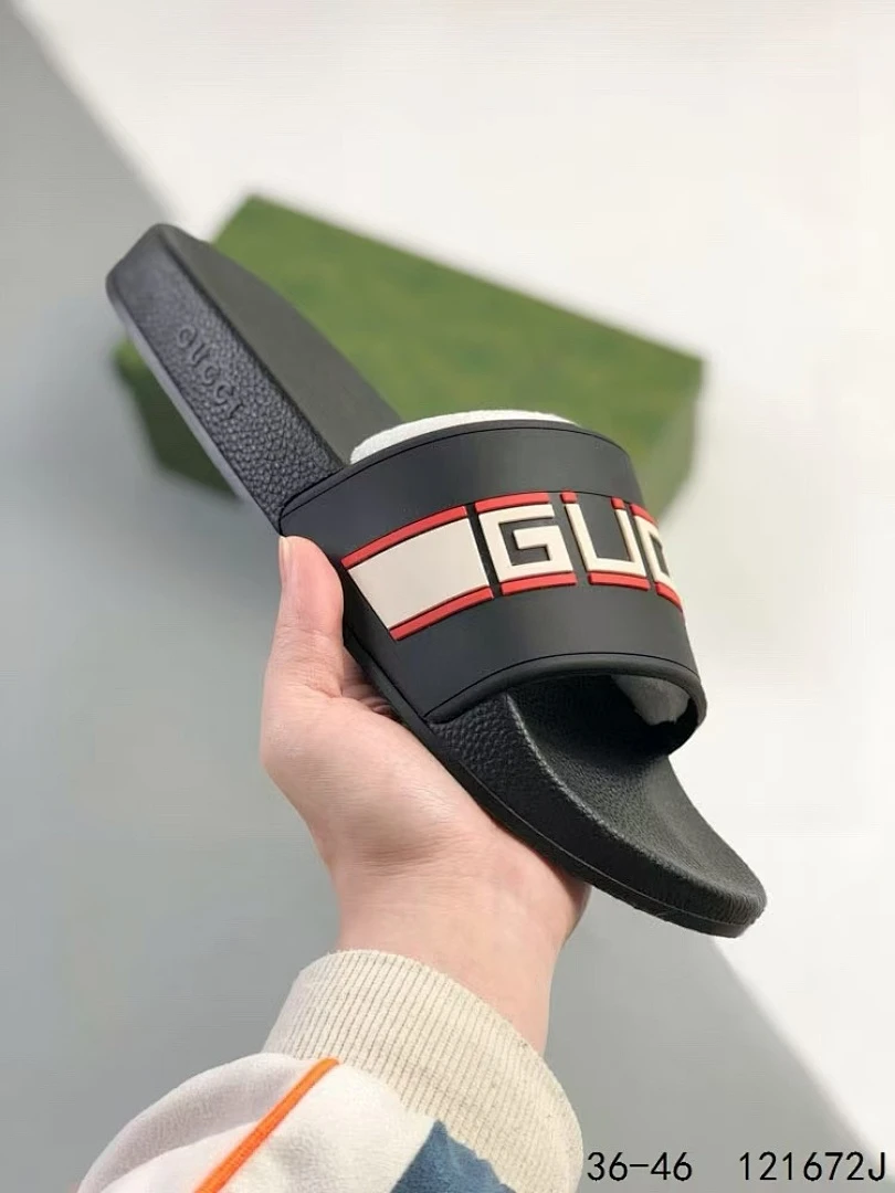 GG Print Slide Sandal - Red GUCCI Band - image