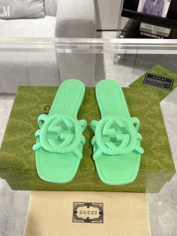 GG Interlocking G Rubber Slide - Green