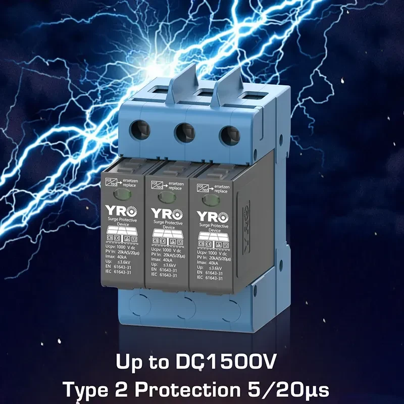 YRO 1500V Триполюсен DC Арестор за фотоволтаици 1500V In 20kA/Imax 40kA - image