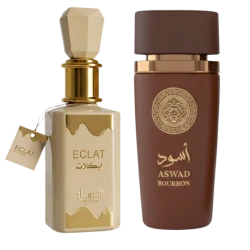 Комплект мъжки и дамски арабски парфюми Aswad Bourbon & Eclat Vanilla