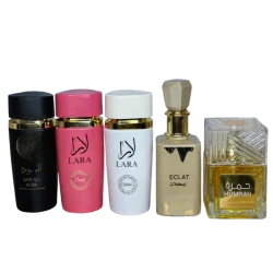 Комплект от 5 броя арабски парфюми за него и нея - Aswad noir, Lara candy, Lara white, Eclat vanilla, Humrah