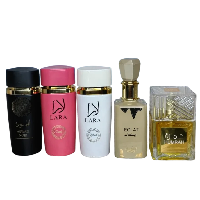 Комплект от 5 броя арабски парфюми за него и нея - Aswad noir, Lara candy, Lara white, Eclat vanilla, Humrah - image
