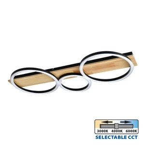 LED плафон MATTEO LED ∙ 32W ∙ черно+дърво ∙ CCT ∙ 3000-4000-6400K - image