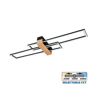 LED плафон LUCAS LED ∙ 30W ∙ черно+дърво ∙ CCT ∙ 3000-4000-6400K - image