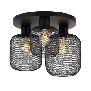 Плафон ELINOR ∙ CL957-3R ∙ 3xE27 ∙ метал+PVC ∙ мрежа ∙ черен - image