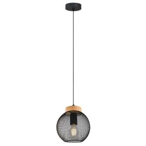 Полилей MOKA ∙ SSP961-1H ∙ 1xE27 ∙ метал+дърво ∙ мрежа ∙ черен - image