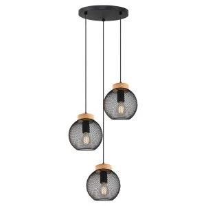 Полилей MOKA ∙ SSP962-3H ∙ 3xE27 ∙ метал+дърво ∙ мрежа ∙ черен - image